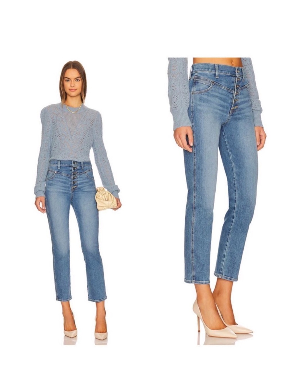 Veronica Beard Ryleigh High-Rise Button-Fly Light Blue Jeans - Women
